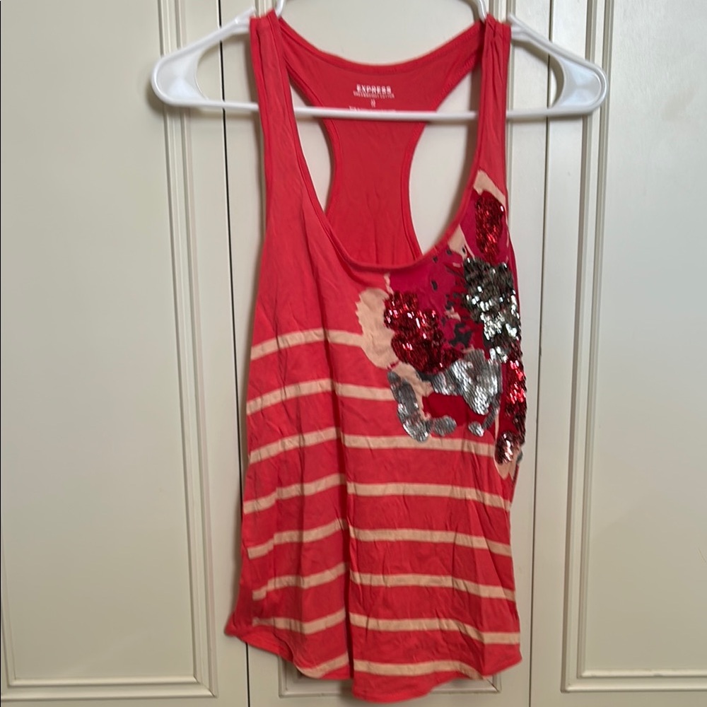 Express Red Striped Sequin Tank Top